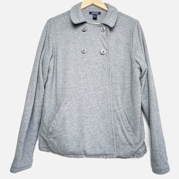 Land’s End Grey Double Button Sweatshirt Jacket Women’s Size Medium - Picture 1 of 8